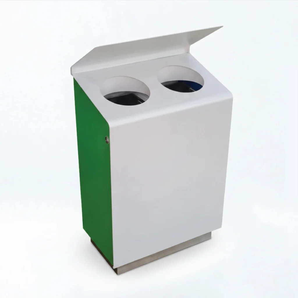 Urban Monk Duo Aluminium Dual Compartment Bin by Metal Fabrik for home, commercial and public spaces