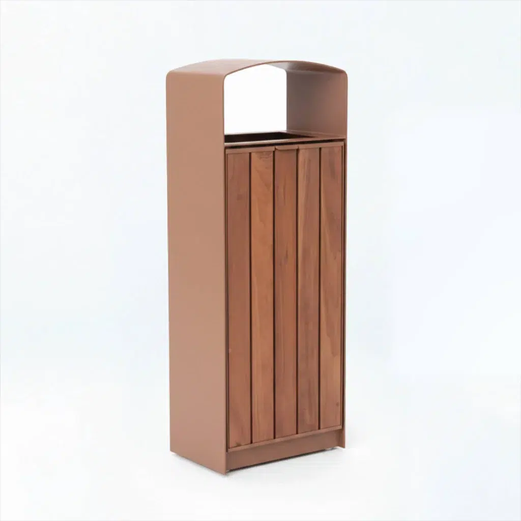 OXFORD ARC - ALUMINUM WITH WOODEN SUBLIMATION TRASH CAN BY METAL FABRIK