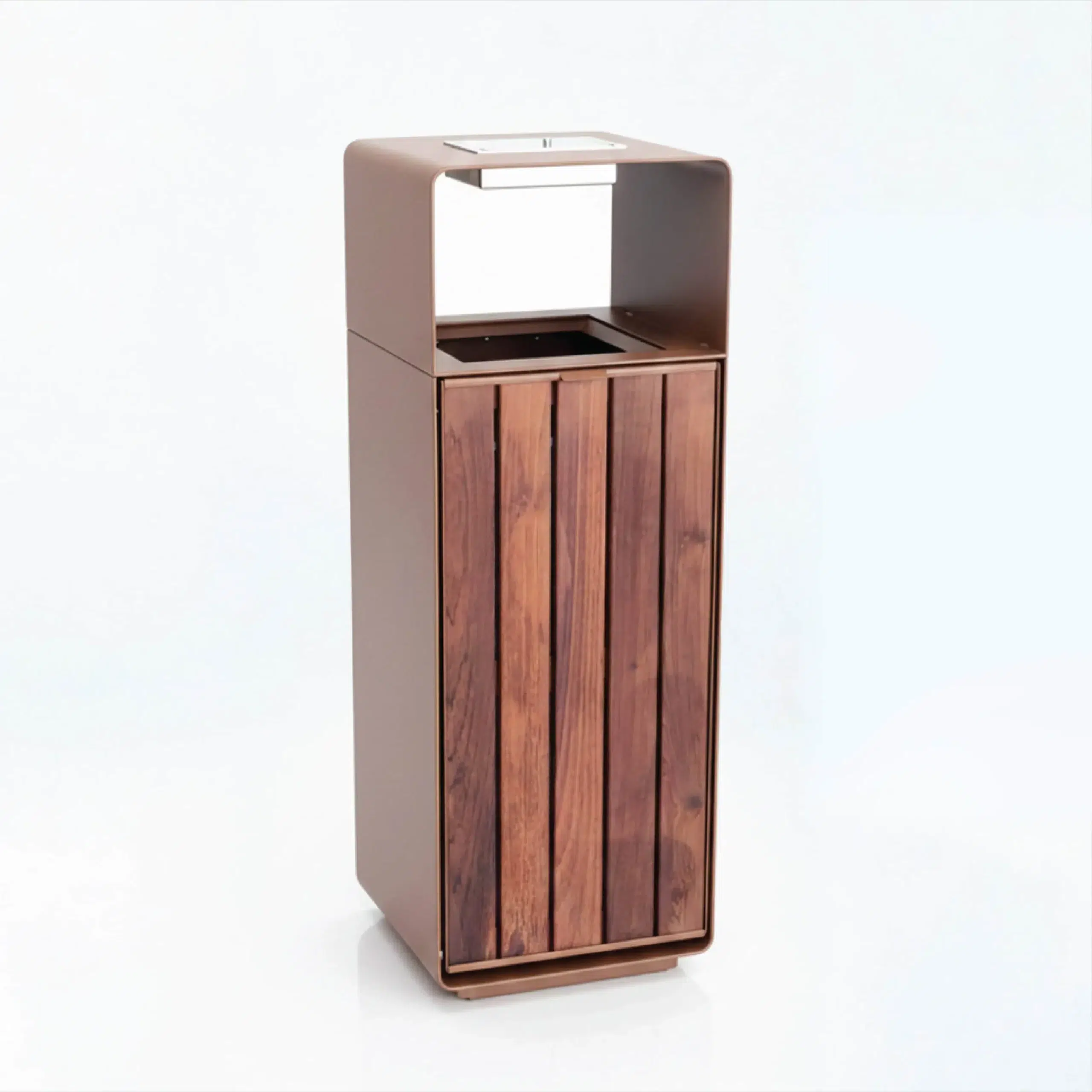 OXFORD SOLO- ALUMINUM WITH WOODEN SUBLIMATION TRASH CAN BY METAL FABRIK