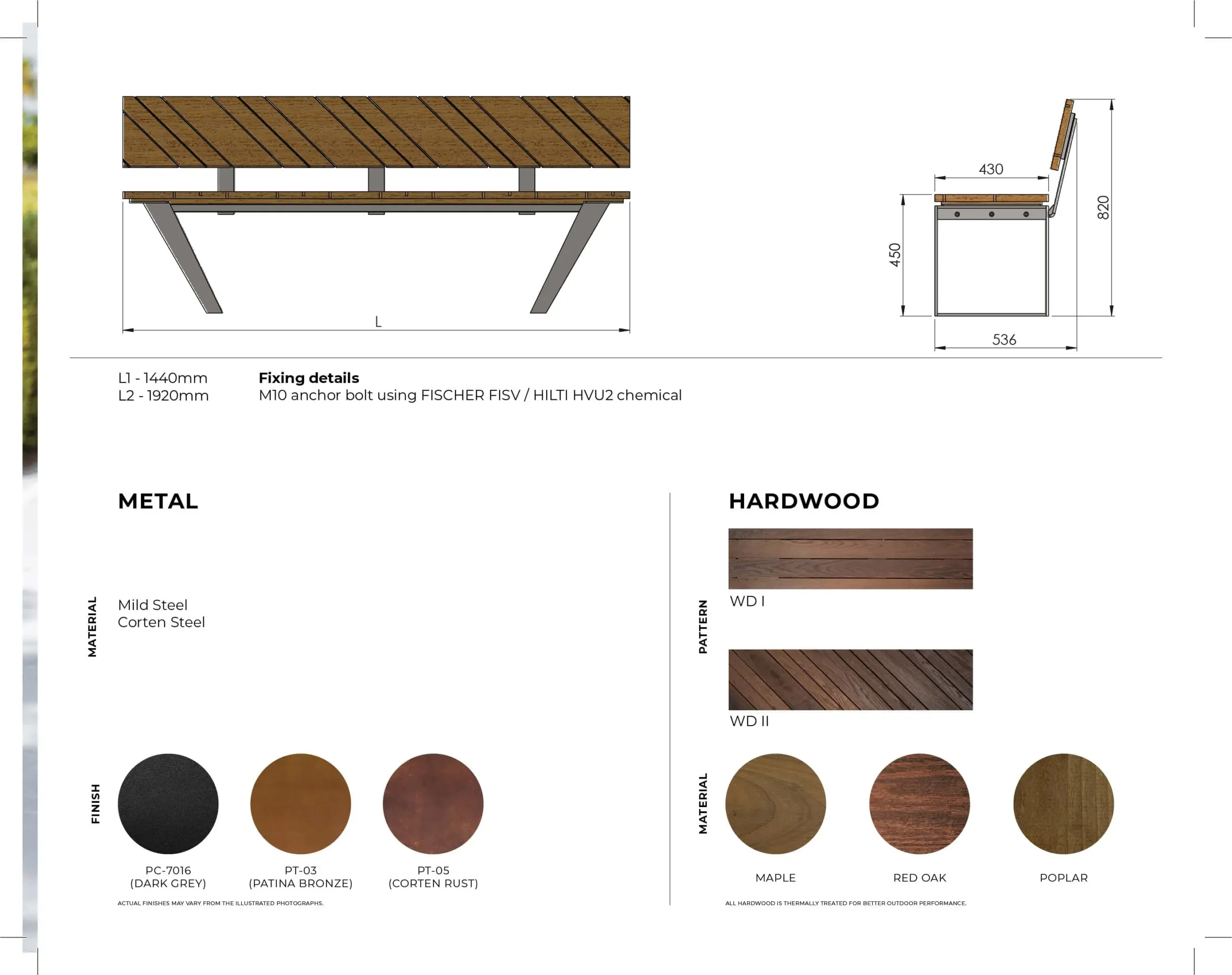 Information of Balance with Backrest Metal and Hardwood Street Furniture - Urban Furniture By Metal Fabrik