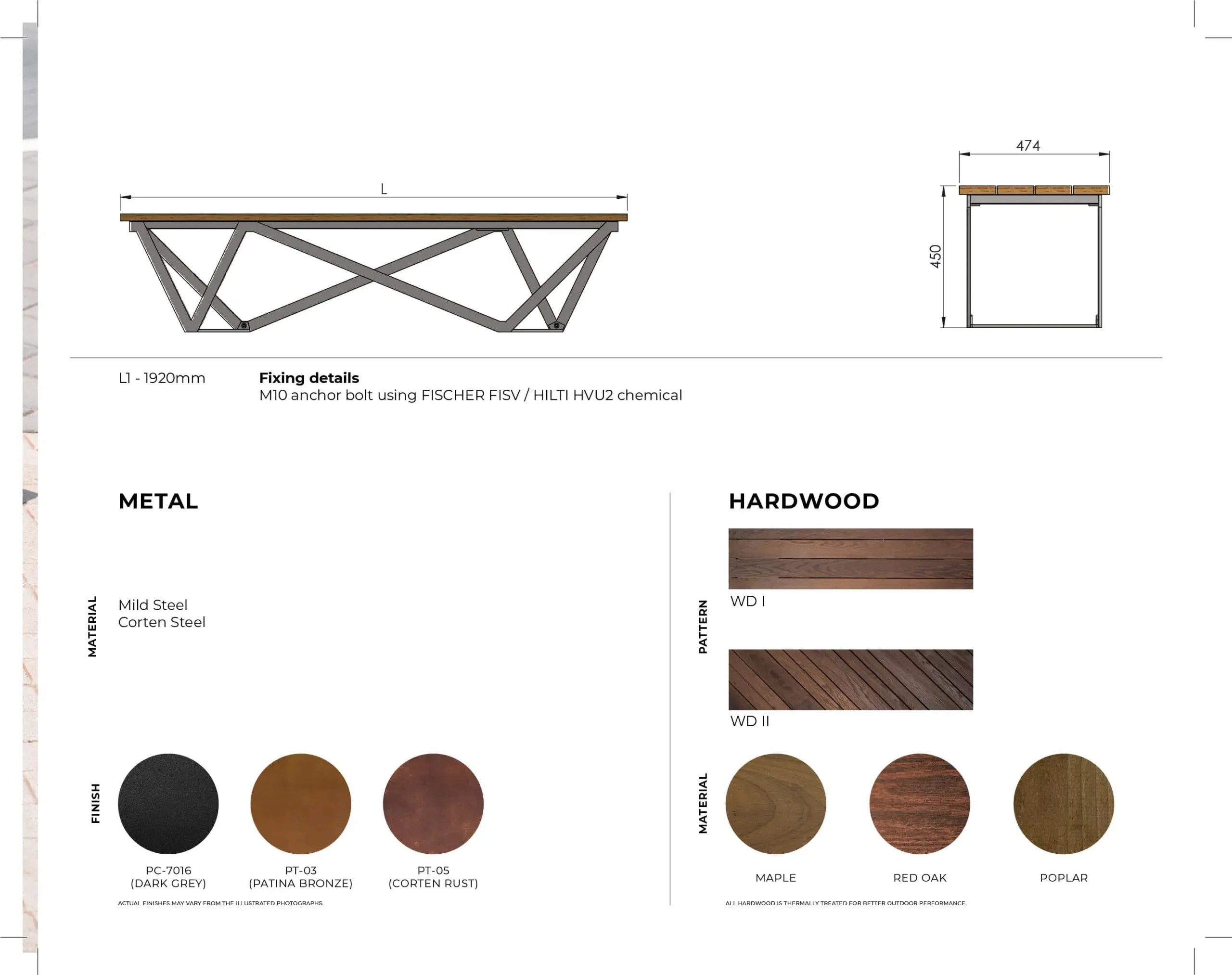 Web Bench - Metal and Hardwood Street Furniture - Urban Furniture By Metal Fabrik